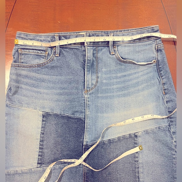 Driftwood Denim patched skirt with ripped bottom line. Light and dark blue sz 29 - Picture 5 of 9